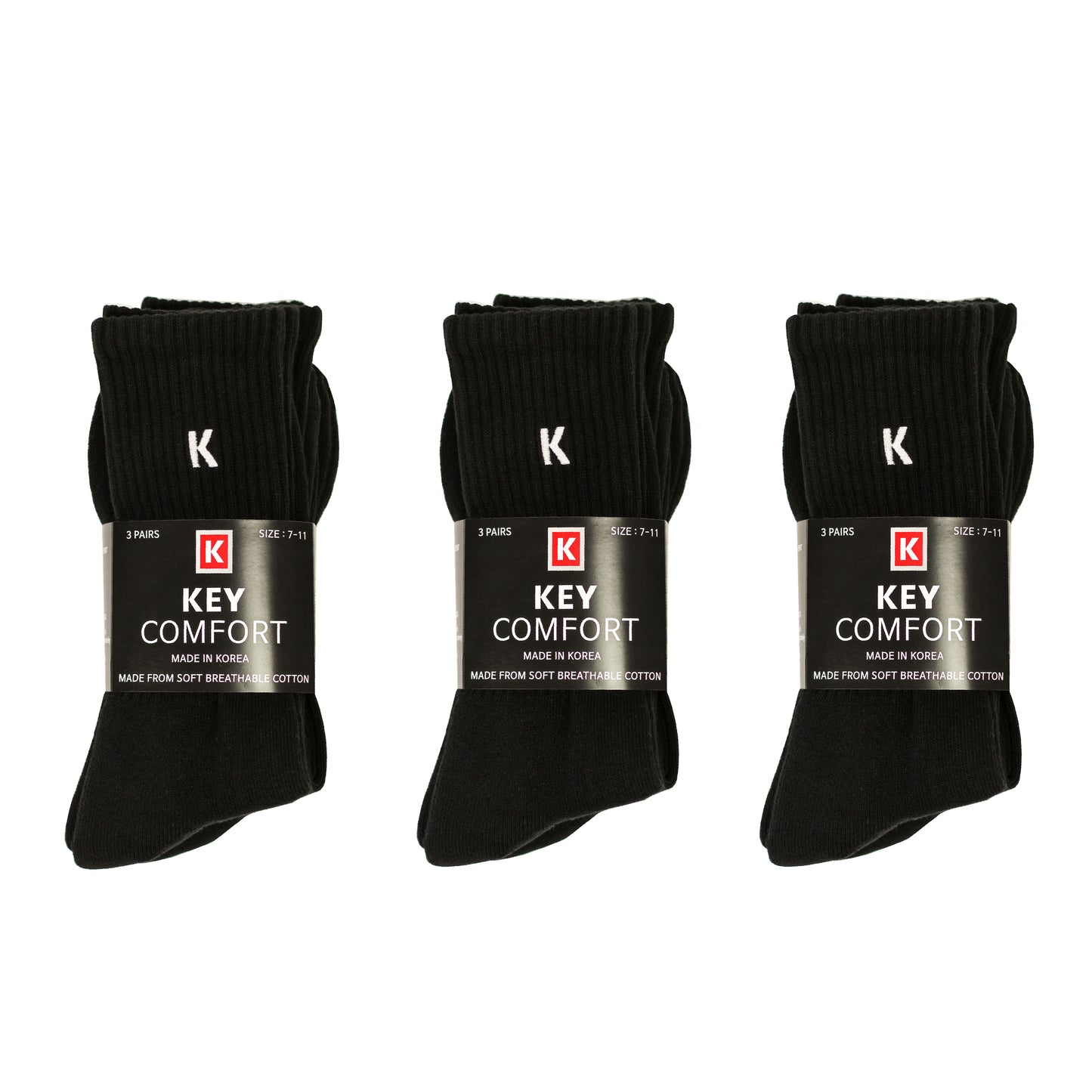 KEY Comfort Crew Sock Black 3-Pack